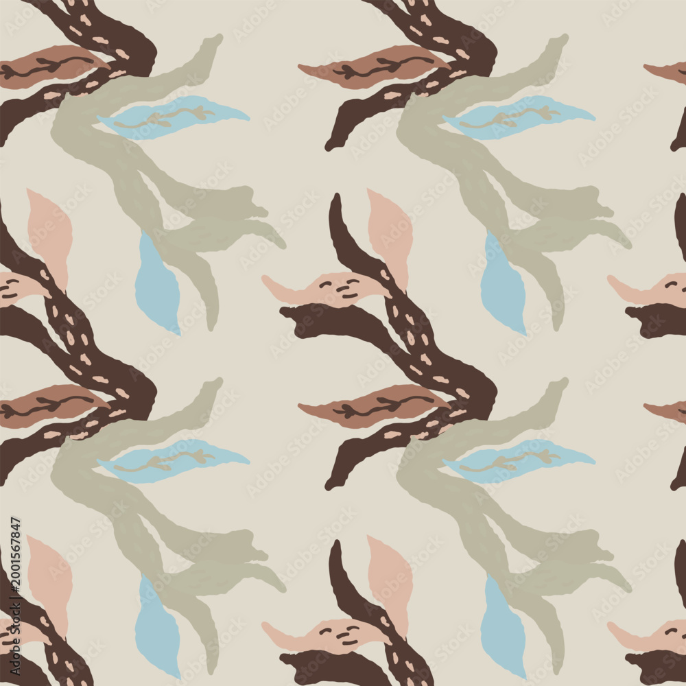 Naklejka premium Abstract pattern with hand drawn leaves in earth tones