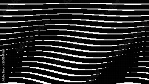 Abstract wavy black and white lines pattern geometric motion illusion, modern minimalist digital distortion background