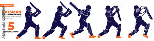 Batsman Cricket Player Illustration Pack Vector Set for Sport Action Batting Bowling Match and Competition Design