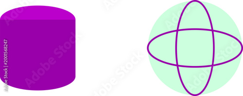 Minimalist purple cylinder and tech globe badge isolated on white background for digital business illustration