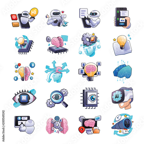 Artificial Intelligence Chatbot Technology Icon Illustration Set