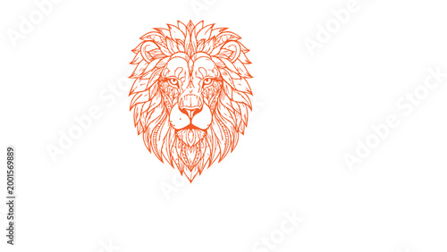 Lion Emblem in Orange: A majestic lion head emblem rendered in vibrant orange lines, symbolizing strength and courage against a backdrop of negative space.
