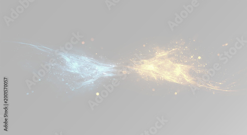 Foto Magic clash of fire and ice energies set, realistic blue and orange sparkling li