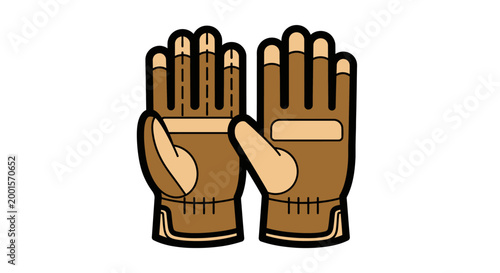 Pair of brown leather work gloves flat vector illustration