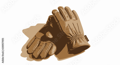 Pair of brown leather work gloves on white background