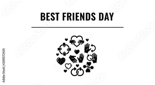 Minimalist vector graphic illustration celebrating best friends day with various heart and hand community icons