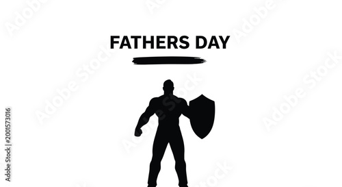 Silhouette of a strong muscular father holding a protective shield for a happy fathers day design