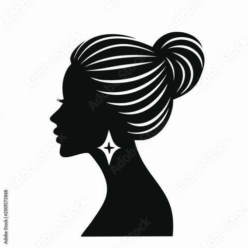Silhouette of a Woman's Profile with Elegant Hairstyle and Earring
