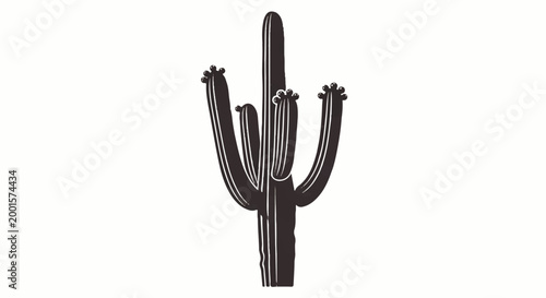 Monochrome flat vector illustration of a single saguaro cactus in a single color against a white background, ideal for desert themes