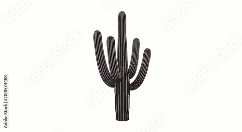 A striking monochrome flat vector illustration of a single-color saguaro cactus, presented against a clean white background