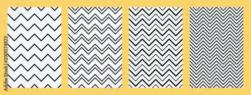 Seamless pattern set, black zigzag stripes on a white background, simple linear design, textile print, geometric ornament, vector illustration.
