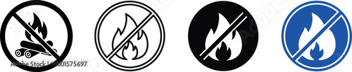 No fire and no campfire icons in various styles with no fire, no campfire