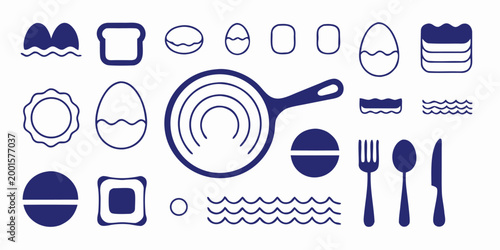 minimal cooking icons set in blue on white background high quality professional