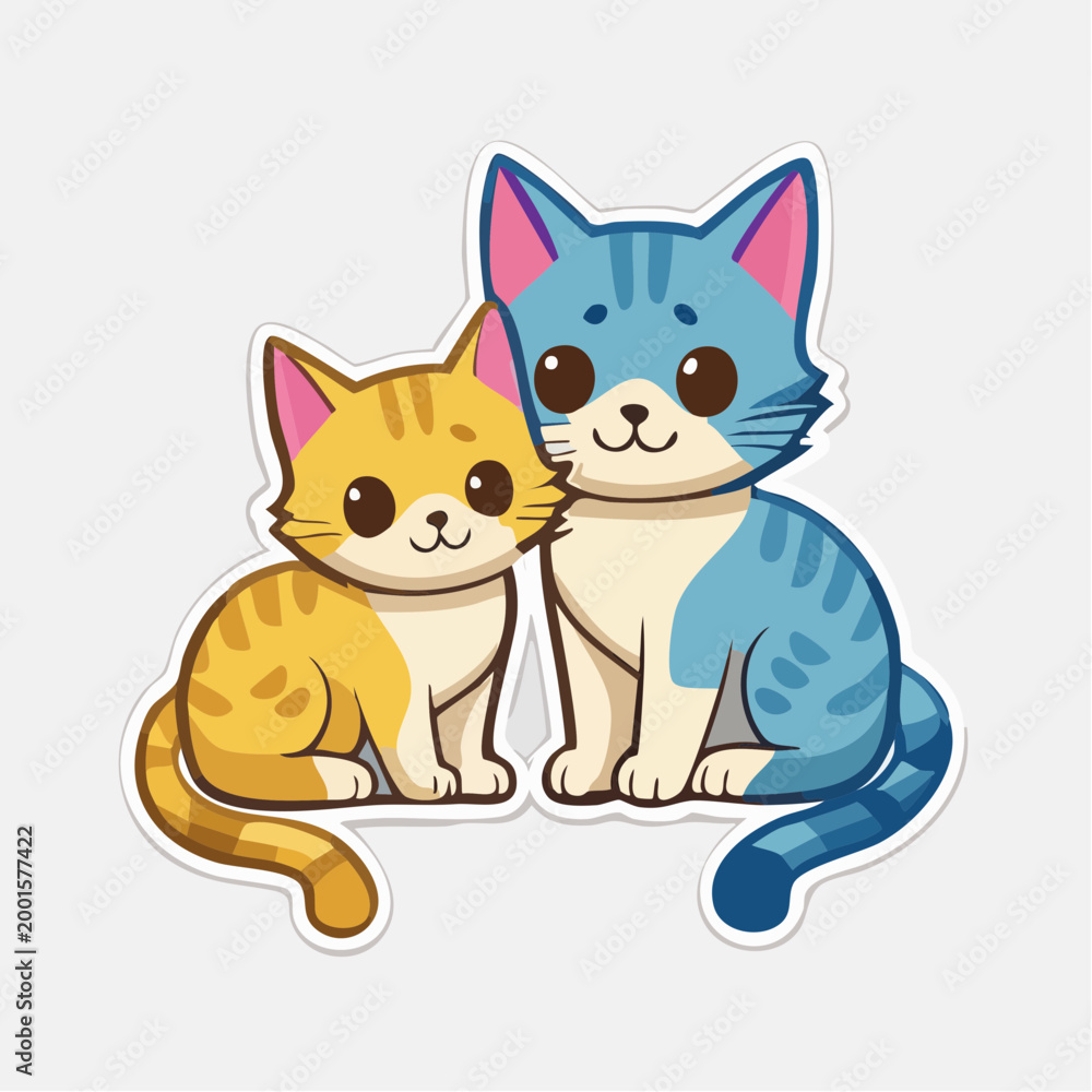 Fototapeta premium Cute Cartoon Cats Sitting Together