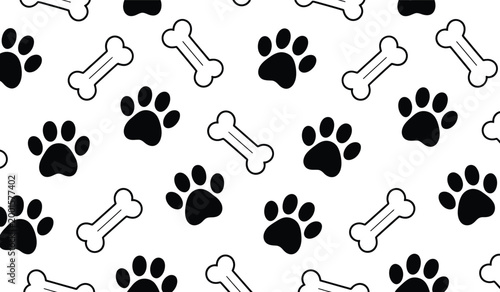 Cute dog pet pup paw print bone art repeat pattern