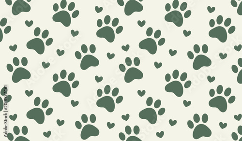 Cute pet dog cat fox paw print green heart art
