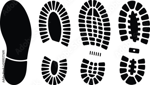 Four Black Shoe Boot Sole Foot Print Step Art Set