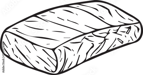 Minimal black and white line art of a fish steak slice. Clean hand drawn illustration isolated on transparent background, perfect for seafood menu, packaging, restaurant branding, recipes and labels.