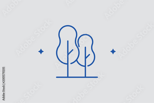 Group of trees line icon for forest management and identifying wooded areas on maps. Ecological vector illustration for national park guides and environmental conservation program materials.