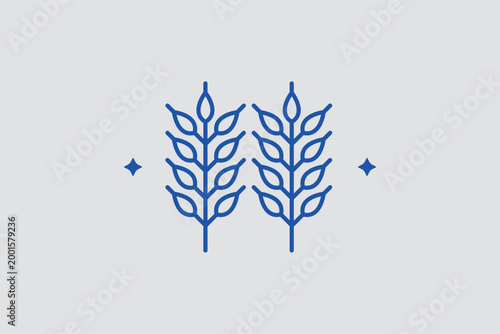 Wheat ears line icon for identifying grain agriculture and whole-food bakery ingredients. Golden vector illustration for artisanal bread labels and agricultural commodity market reports.