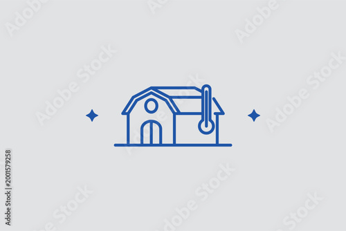 Climate-controlled barn line icon for modern livestock management and smart farming storage. Technical vector illustration for agrotech software interfaces and greenhouse temperature monitoring system