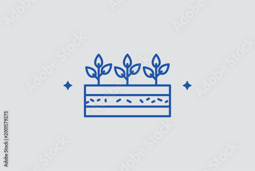 Seedlings in soil line icon for identifying plant nursery sections and organized crop growth. Systematic vector illustration for gardening instructional materials and commercial greenhouse layout plan