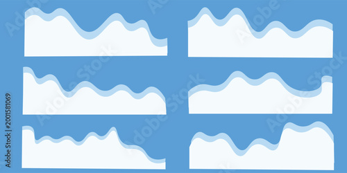 Collection of wave separator footers, snowy drifts, down dividers shapes vector illustration
