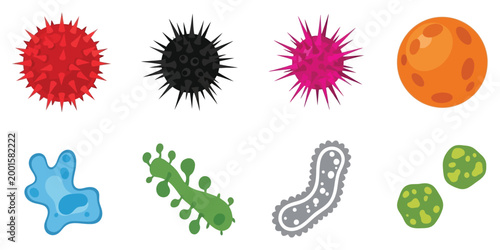 Diverse medical icon set bacteria viruses cells microorganisms for healthcare visuals