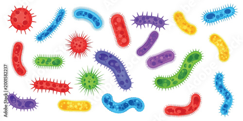 Colorful medical icon set bacteria viruses and microorganisms for healthcare and scientific visuals