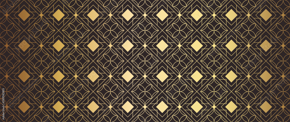 Fototapeta premium Luxury art deco pattern background vector. Elegant vintage ornament geometric line wallpaper design for invitation, packaging, textile, backdrop.