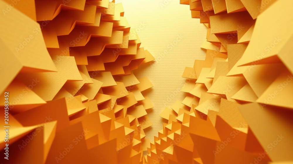 Obraz premium Abstract geometric shapes create tunnel illusion. Warm orange hues dominate composition, suggesting depth, light interaction.