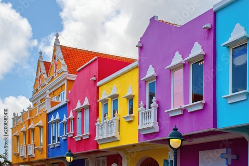 Typical colorful houses of Kralendijk town. Bonaire, Caribbean Netherlands
