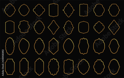 Golden thin Line frames collection. Gold vector borders Luxury minimalist design set template. Geometric banners decorative linear rectangles.