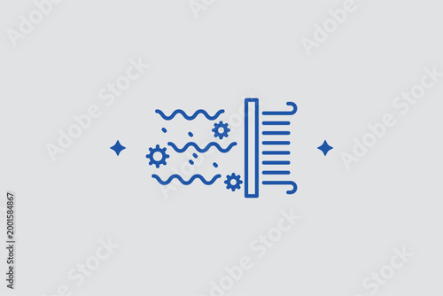 Air filtration screen line icon for showing fine particle capture and HEPA filter technology. Explanatory vector illustration for vacuum cleaner feature descriptions and air purifier technical specifi