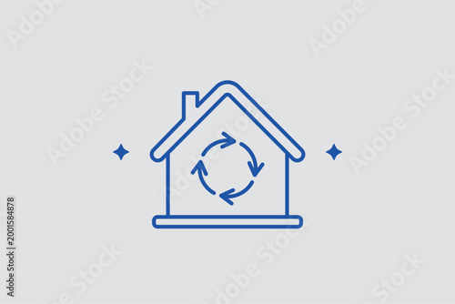 House air circulation line icon for residential ventilation planning and energy-efficient cooling. Sustainable vector illustration for eco-friendly building guides and smart climate control system app