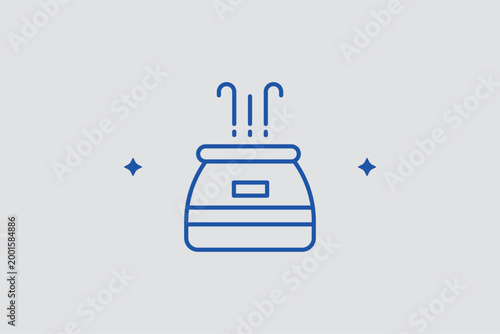 Steam humidifier line icon for maintaining optimal indoor humidity levels during winter. Cozy vector illustration for nursery equipment checklists and wellness-oriented household appliance reviews.