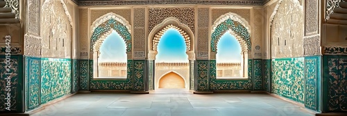 Intricate Arabic Architecture Interior with Ornate Ceilings and Exquisite Arches and Tiles Design
