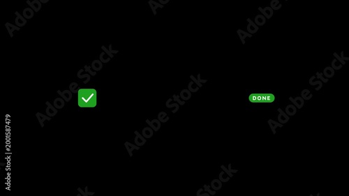 Green Checkmark and Done Button Animation on Black Background Loop Overlay