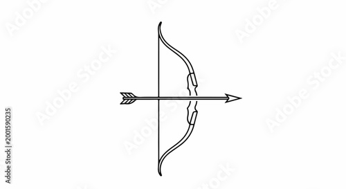 Black and white outline of a bow with an arrow piercing through its center