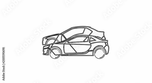 Black and white line art drawing of two compact cars stacked