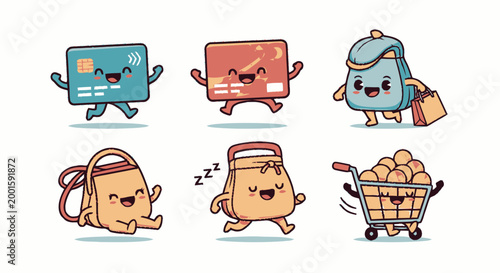 Cartoon coffee cups in various actions.