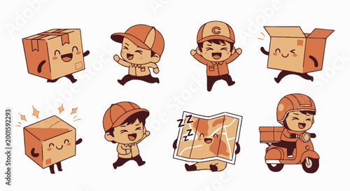Cartoon delivery man with boxes.