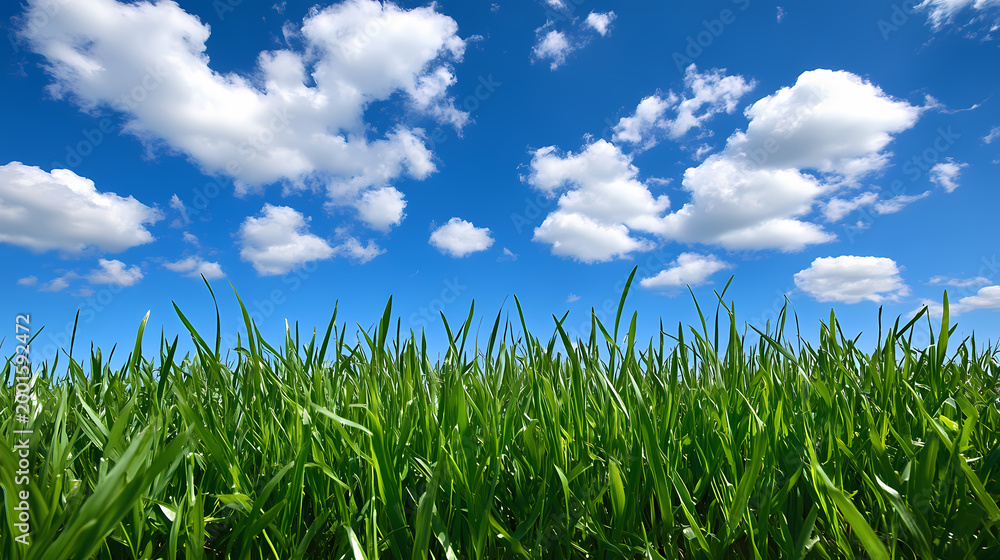Fototapeta premium Fresh Green Grass Under a Clear Sky