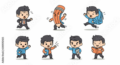 Cartoon man running with backpack.