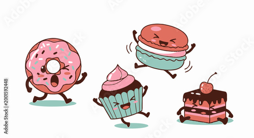 Cartoon desserts with happy faces.
