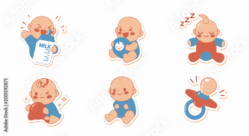 Cute baby with pacifier expressions.