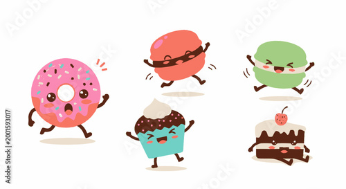 Cartoon desserts with happy faces.