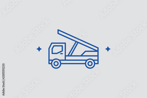 Conveyor belt loader line icon for aircraft cargo handling and luggage loading systems. Mechanical vector illustration for airport logistics brochures and ground support equipment maintenance guides.