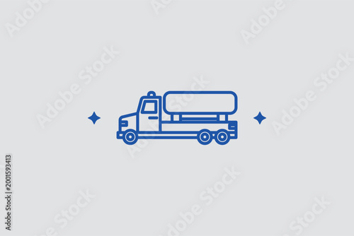Airport fuel tanker line icon for aircraft refueling operations and ground support services. Technical vector illustration for aviation fuel supplier portals and airport safety protocol manuals.