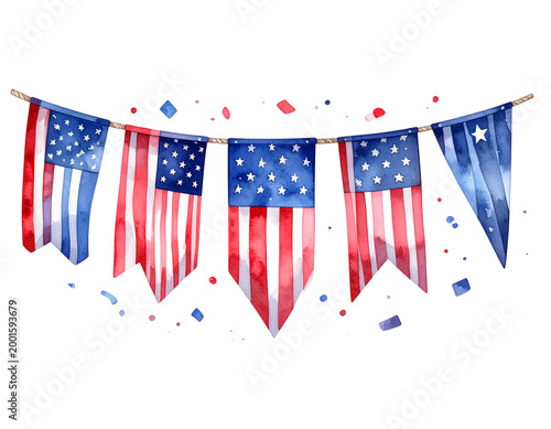 Celebrate 4th of July birthdays with a vibrant summer party decoration of triangular flags.
